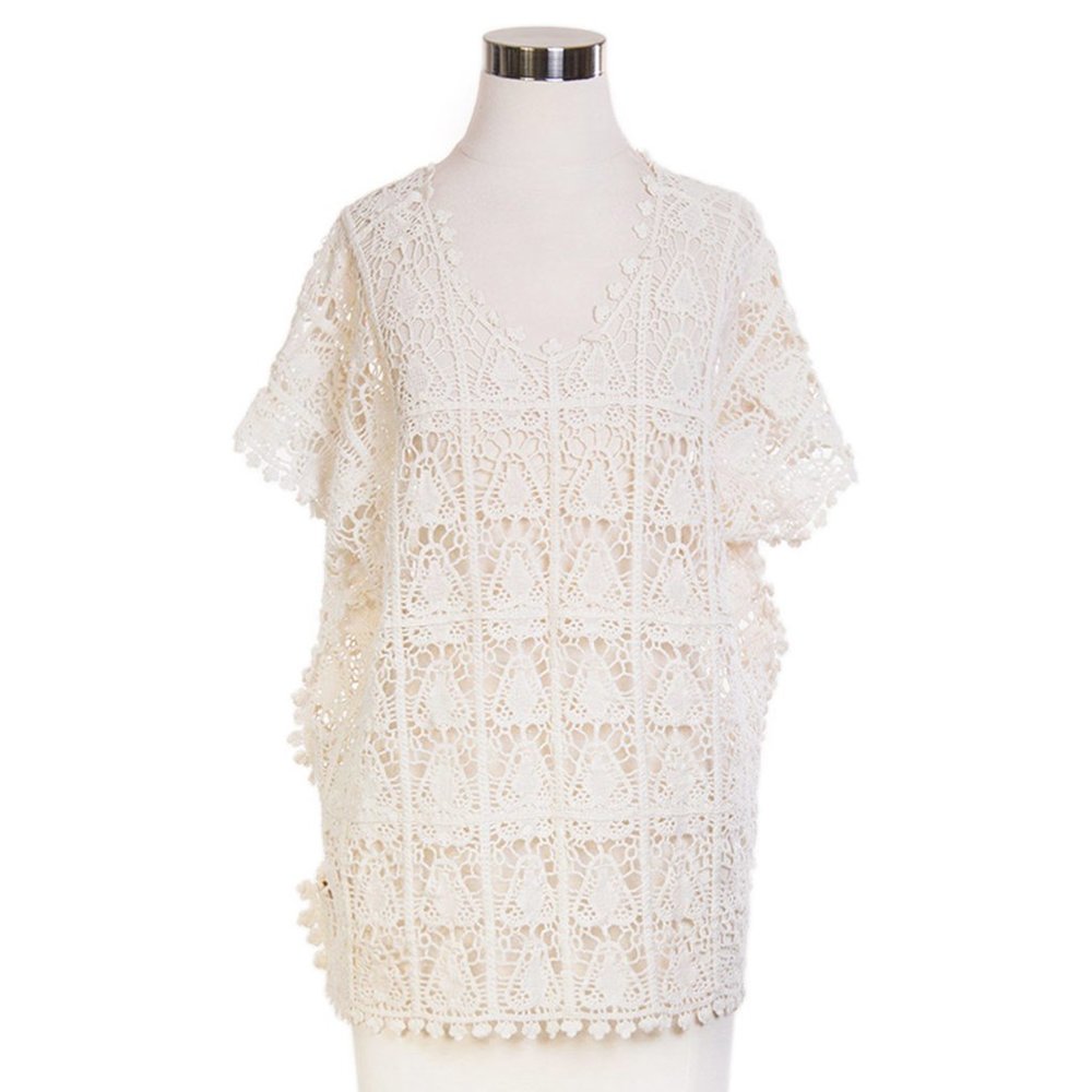 LOF Floral Pattern Lace Crochet Cover Top